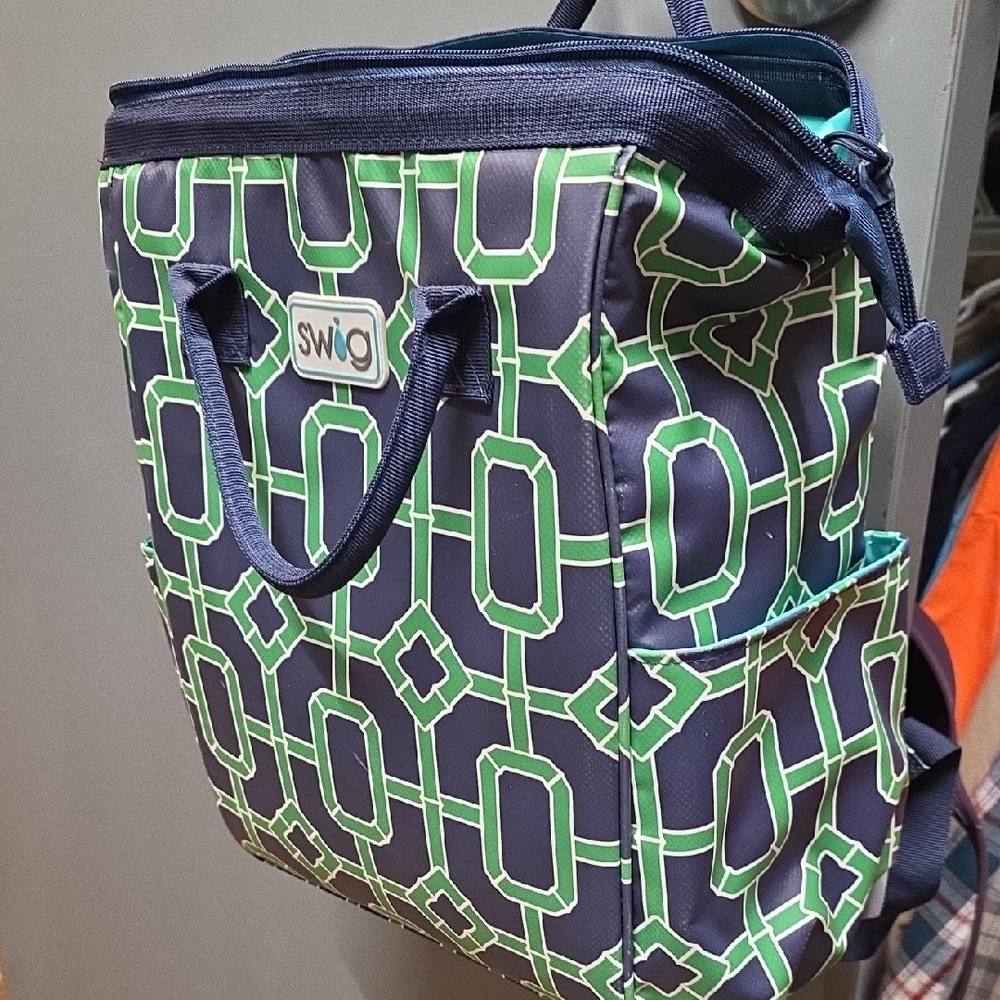 Navy and Green Geometric Baby Bag